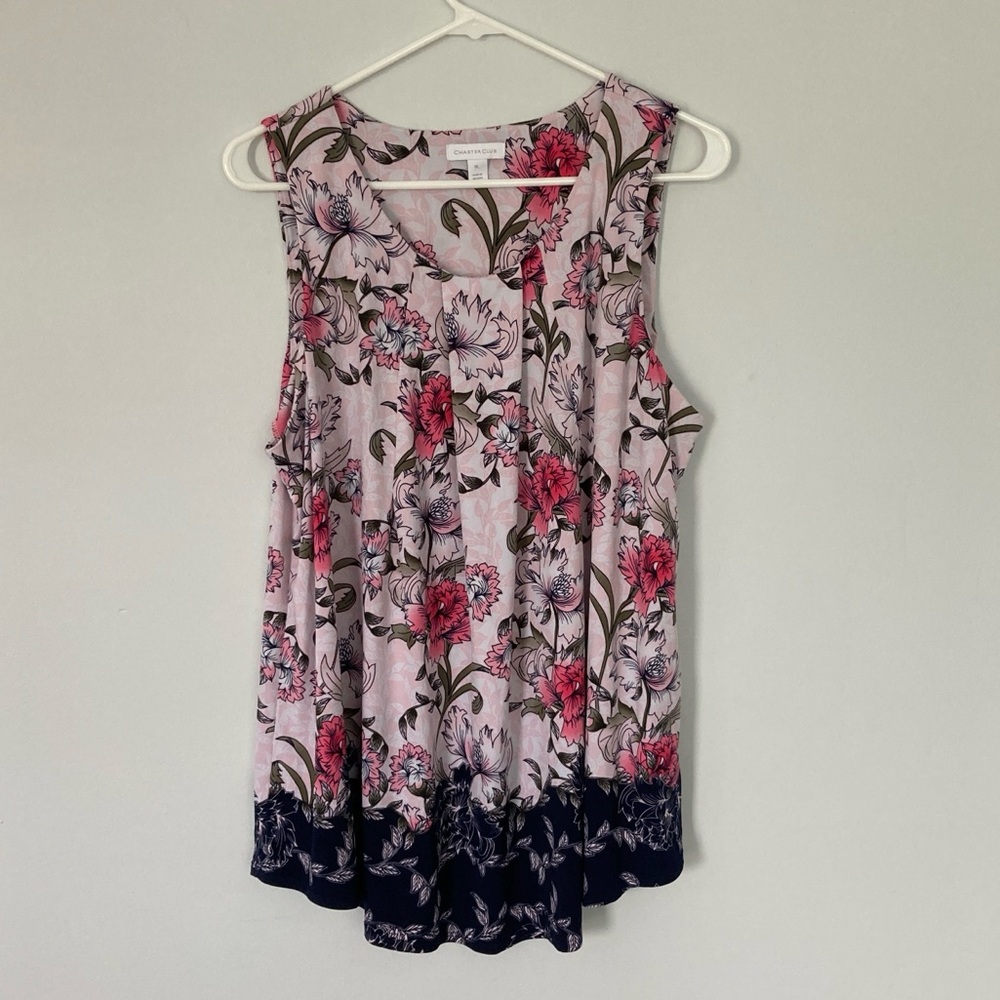 Charter Club Pink & Navy Floral Tank